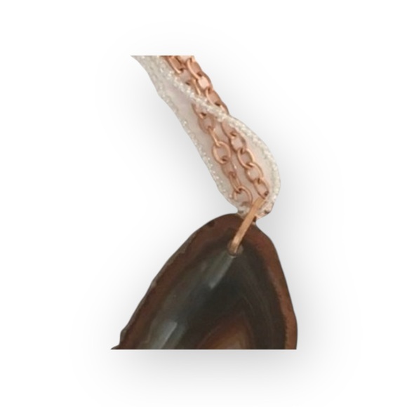 new Robert Rose ✲ Polished Organic Agate Slice Necklace ✲ Rose Gold Link Chain - Picture 5 of 16